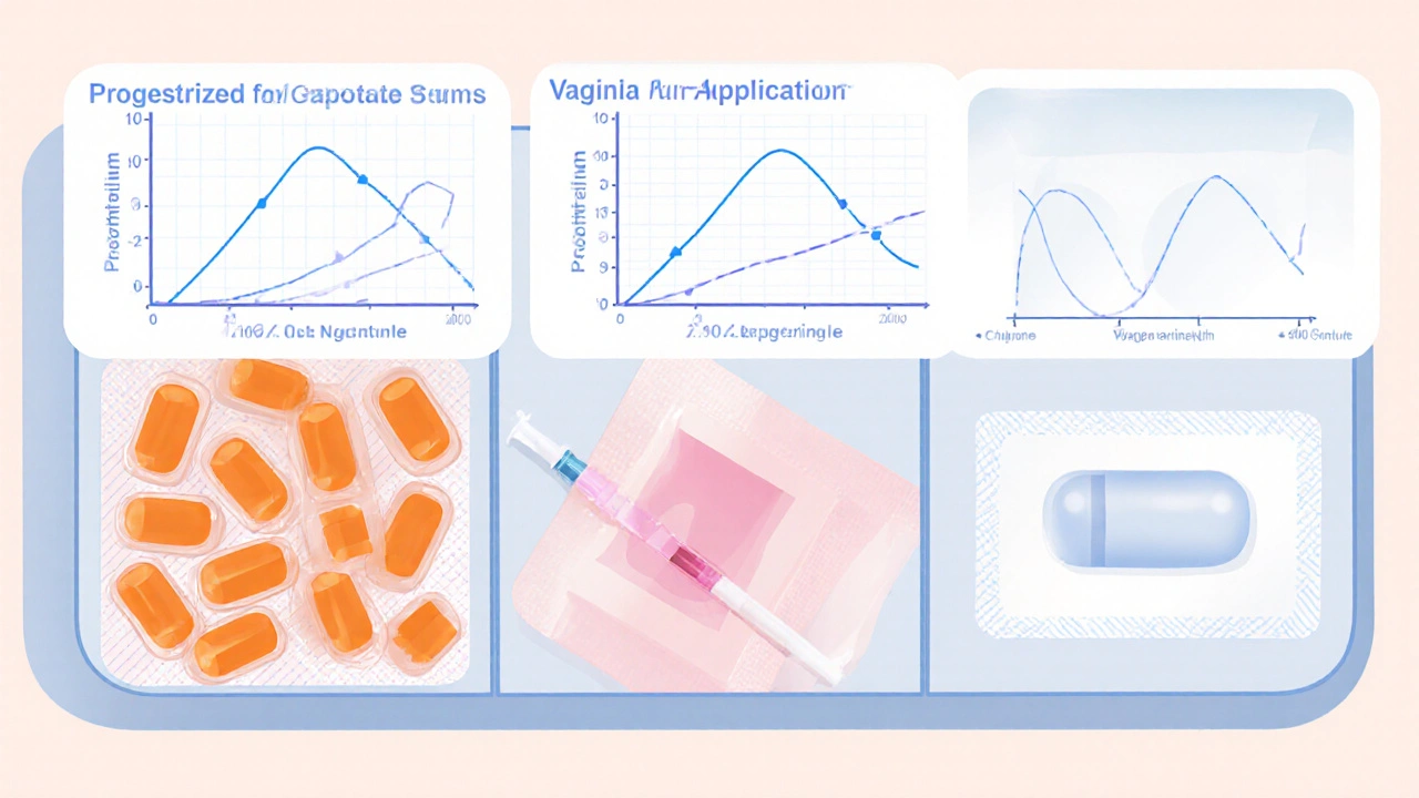 Top‑down view of capsule, gel applicator, and insert with blood‑level curves.