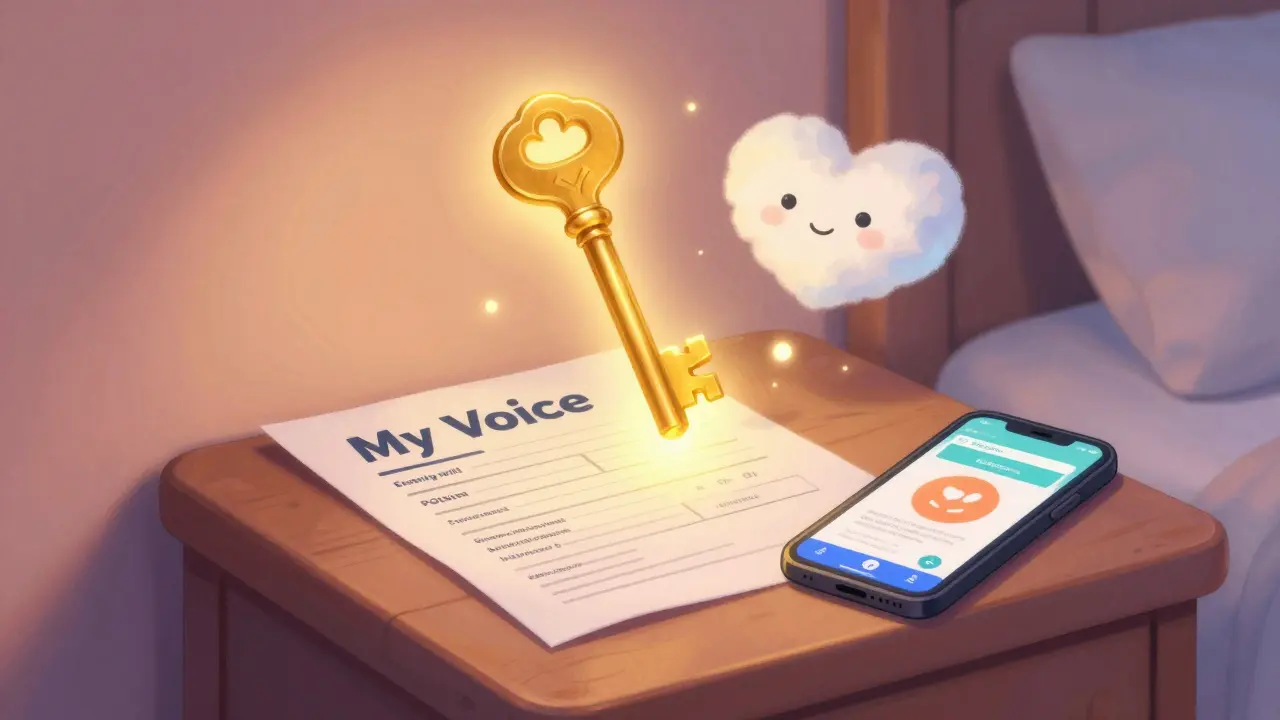 A glowing key symbolizing personal medical control floating above important healthcare documents.