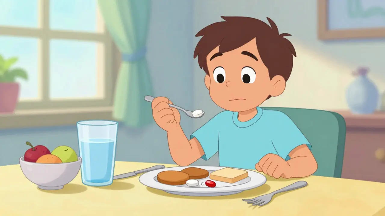 Happy person enjoying breakfast and feeling relieved from heartburn symptoms